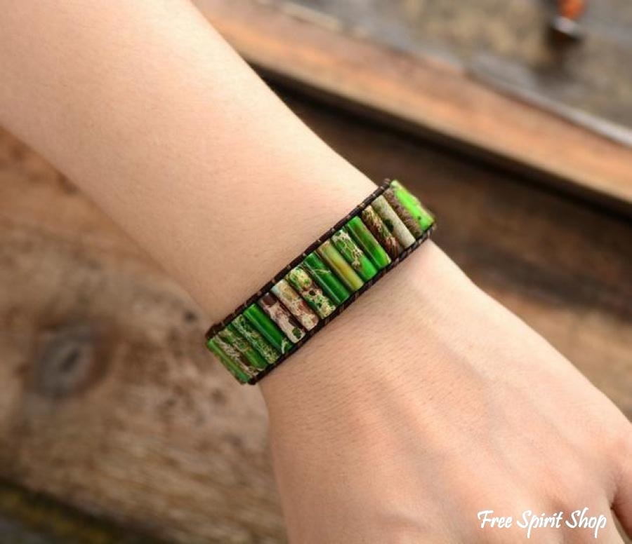 Handmade Natural Jasper & Agate Stone Leather Wrap Bracelet