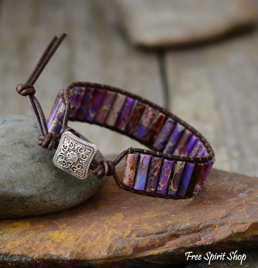 Handmade Natural Jasper & Agate Stone Leather Wrap Bracelet