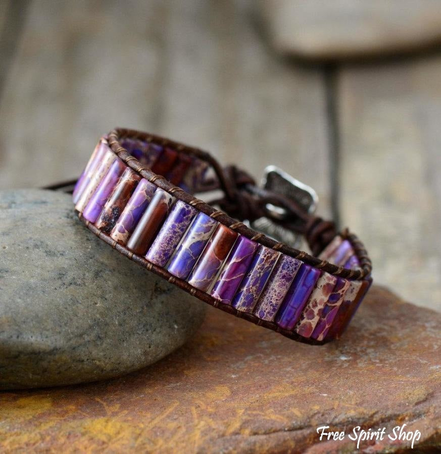 Handmade Natural Jasper & Agate Stone Leather Wrap Bracelet