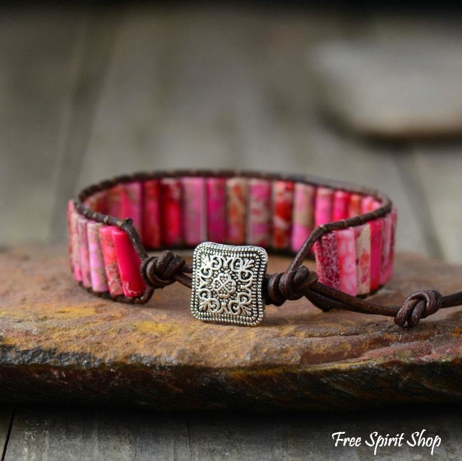 Handmade Natural Jasper & Agate Stone Leather Wrap Bracelet