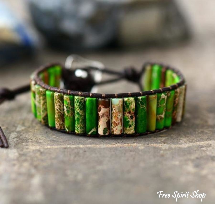 Handmade Natural Jasper & Agate Stone Leather Wrap Bracelet