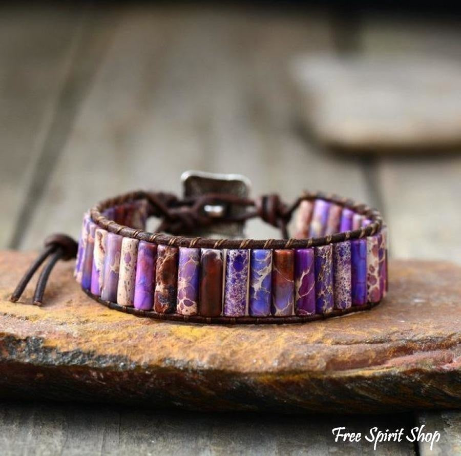 Handmade Natural Jasper & Agate Stone Leather Wrap Bracelet