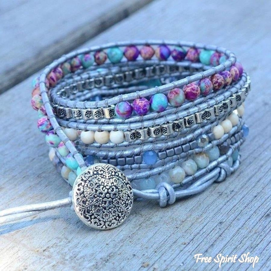 Handmade Turquoise, Jasper & Amazonite Leather Wrap Bracelet