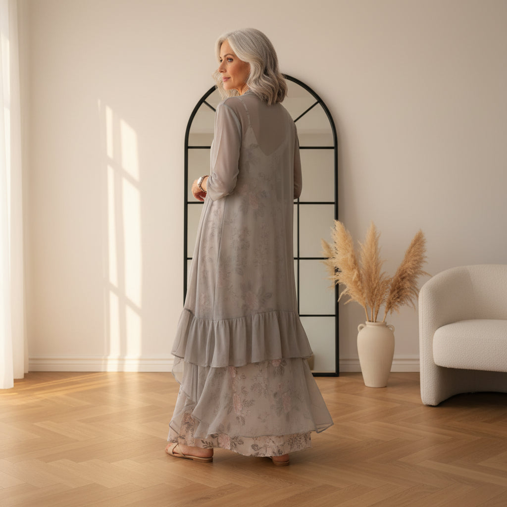Willow | Women's Floral Maxi Dress with Longline Cardigan Set