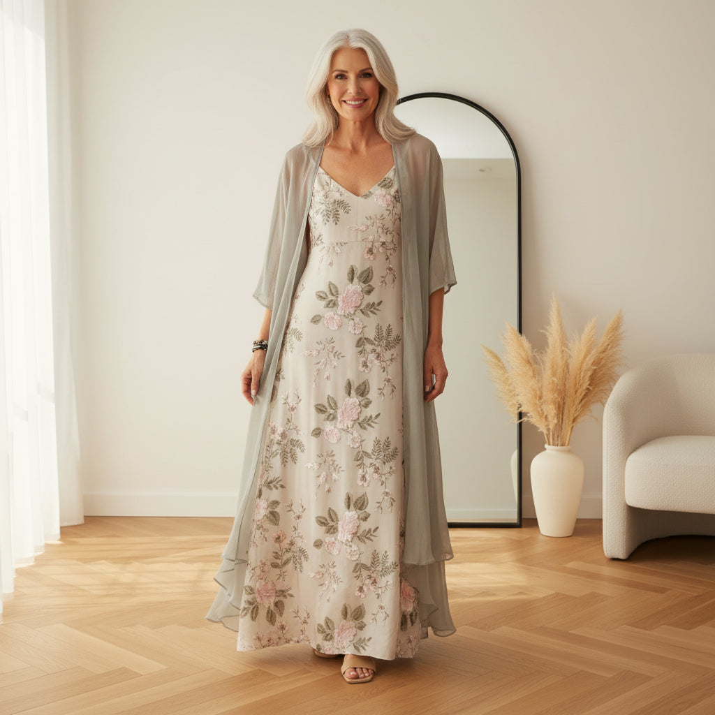 Willow | Women's Floral Maxi Dress with Longline Cardigan Set