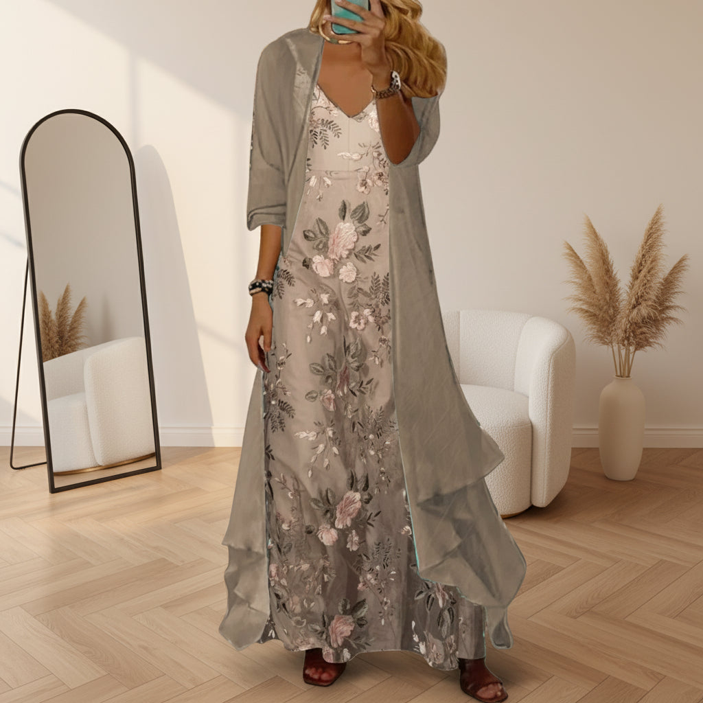 Willow | Women's Floral Maxi Dress with Longline Cardigan Set