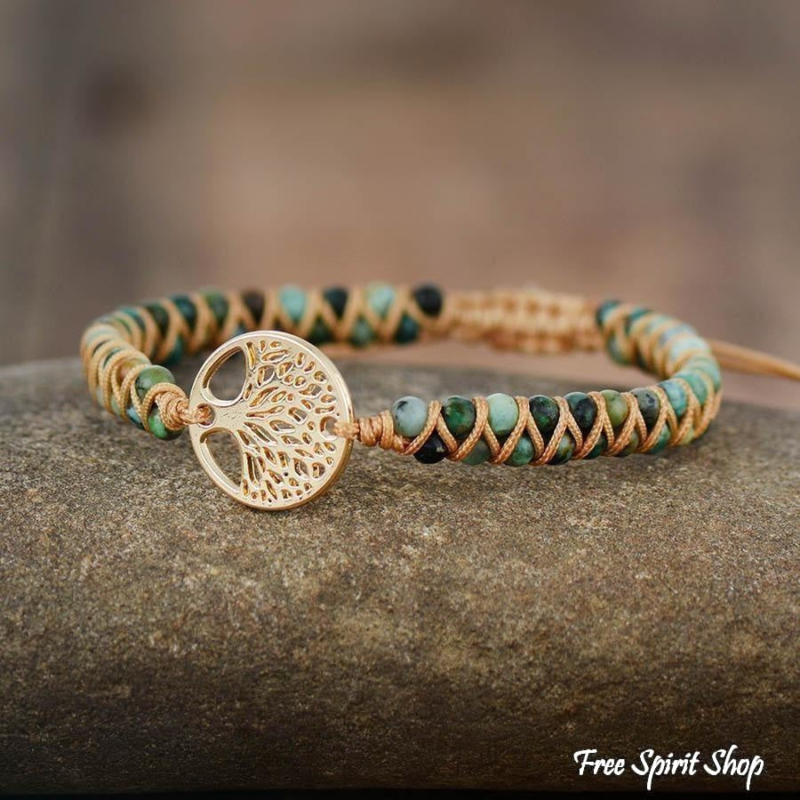 Natural African Turquoise & Tree of Life Bracelet