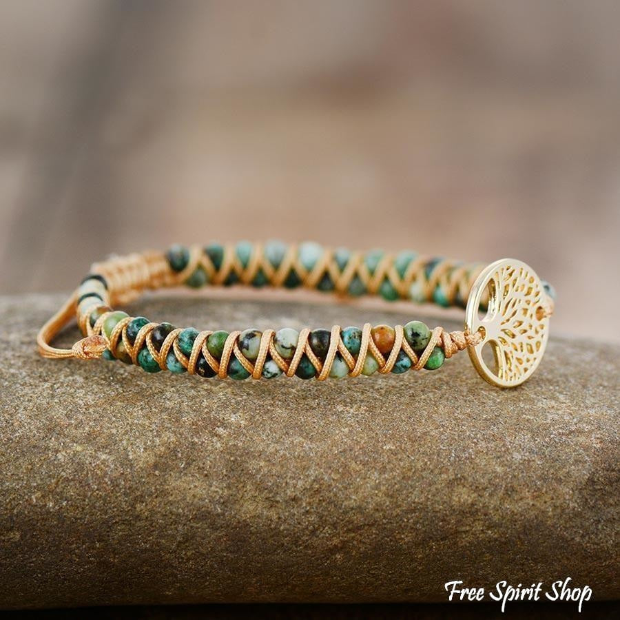 Natural African Turquoise & Tree of Life Bracelet