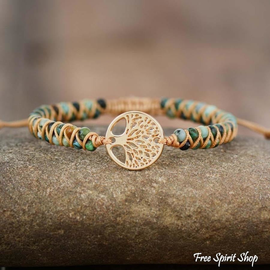 Natural African Turquoise & Tree of Life Bracelet