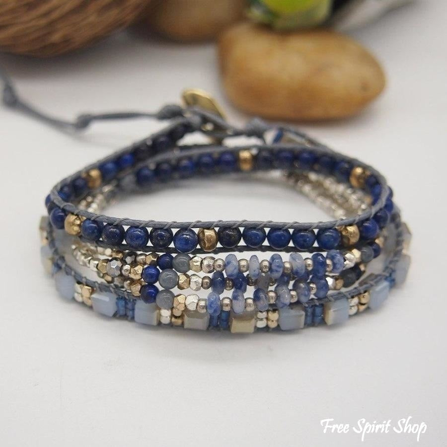 Natural Lapis Lazuli & Blue Aventurine Wrap Bracelet