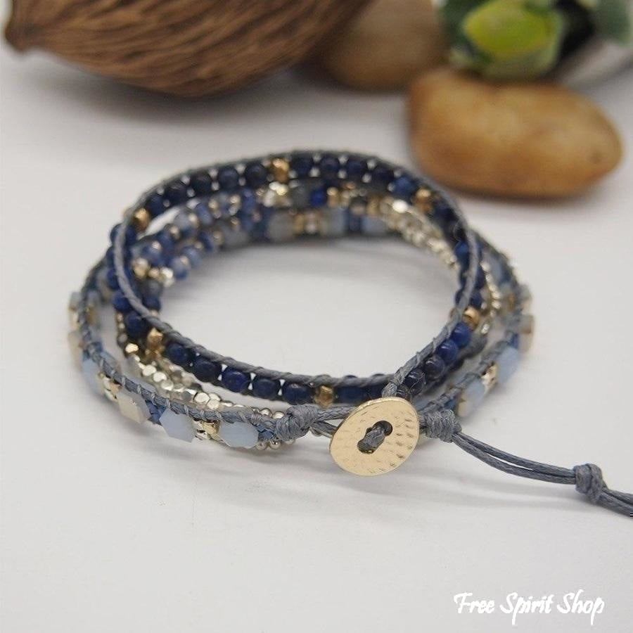 Natural Lapis Lazuli & Blue Aventurine Wrap Bracelet