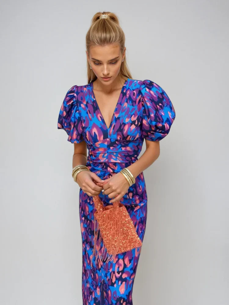 Arielle - Colourful Dress with Pleated Sleeves