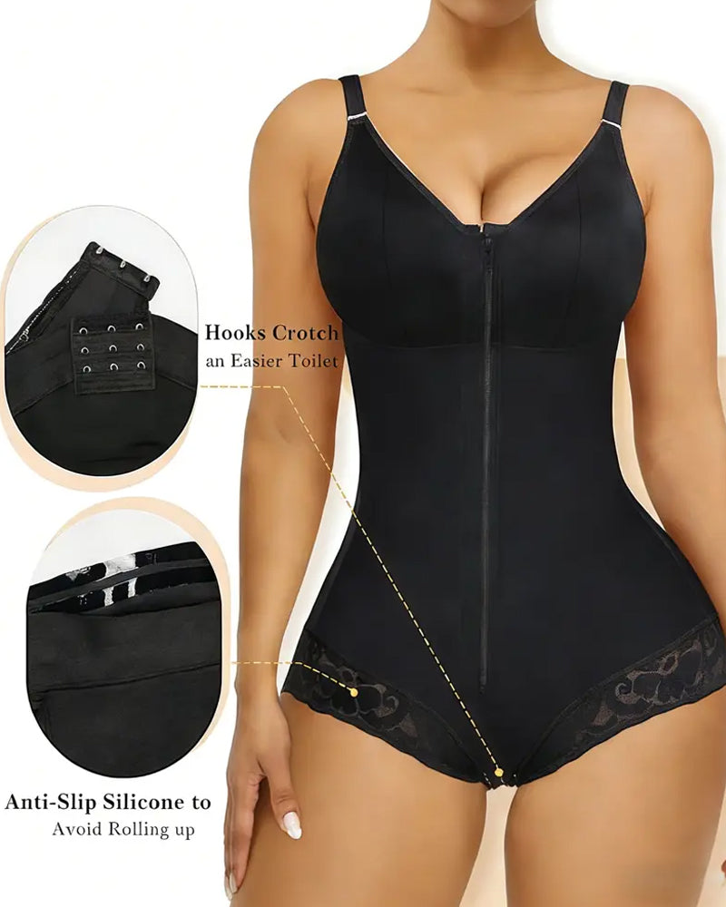 Women's Adjustable High Compression Tummy Control Zipper Bodysuit Shapewear