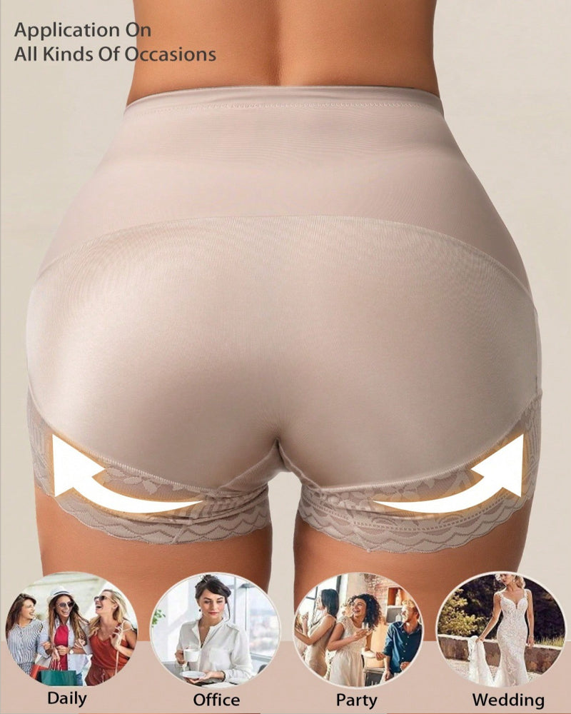 Women's High-waisted Tummy-control Butt-lifting Lace-trim Shaping Panties