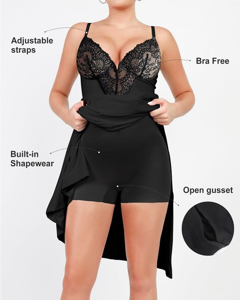 Sleeveless Deep V-Neck Lace Built-in Shapewear Set Maxi Dress
